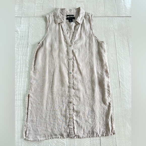 Tahari 100% Linen Women’s Mother of Pearl Button Down sleeveless tunic top Sz M - Picture 1 of 8